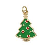Christmas Tree Charms Copper Pendant Green Enamel Gold Plated, approx 14-18mm [FD25661]
