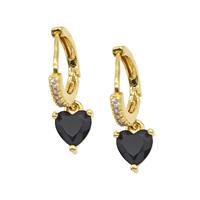 Copper Hoop Earrings Pave Black Heart Zirconia 18K Gold Plated, approx 6mm, 13mm dia [FD25854]