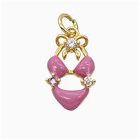 Bikini Charms Copper Pendant Pave Zirconia Pink Enamel Gold Plated, approx 10-15mm [FD25888]