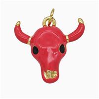 Copper Bull-Head Pendant Red Enamel Gold Plated, approx 22-25mm [FD25904]