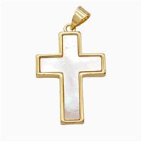 Copper Cross Pendant Pave Shell Gold Plated, approx 18-23mm [FD26044]