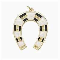 Copper Horse-Shoe Pendant Pave Zirconia Black White Enamel Gold Plated, approx 27-32mm [FD26224]