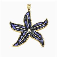 Copper Starfish Pendant Black Lavender Enamel Gold Plated, approx 35mm [FD26238]