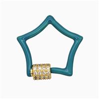 Copper Carabiner Clasp Pave Zirconia Teal Enamel Star Gold Plated, approx 24mm [FD26472]
