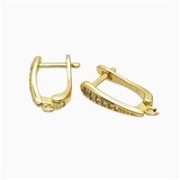 Copper Latchback Earrings Pave Zirconia Gold Plated, approx 10-16mm [FD26585-S]