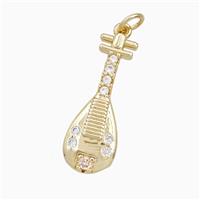 Lute Charms Chinese Pipa Copper Musical Pendant Pave Zirconia Gold Plated, approx 9-25mm [FD27126]