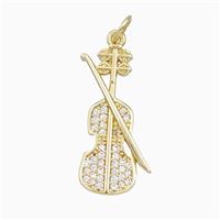 Violin Charms Copper Musical Pendant Pave Zirconia Gold Plated, approx 10-25mm [FD27128]