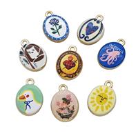 Alloy Oval Pendant Painted Gold Plated Mixed, approx 14-17mm [FD27289]