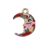 Alloy Moon Pendant Face Painted Gold Plated, approx 14-16mm [FD27333]