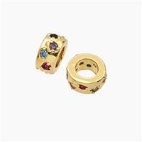 Copper Rondelle Beads Micropave Zirconia Large Hole Gold Plated, approx 10mm, 5mm hole [FD28527]