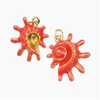 Spiny Oyster Charms Copper Pendant Red Painted Gold Plated, approx 20-22mm [FD28563]
