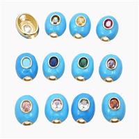 Copper Oval Beads Pave Zirconia Turqblue Enamel Large Hole Gold Plated Mixed, approx 16-20mm, 4mm hole [FD29083]