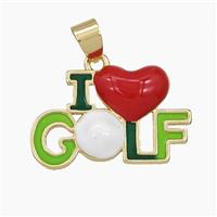 Copper Pendant Multicolor Enamel Sports I Love GOLF Gold Plated, approx 16-25mm [FD29526]