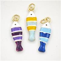 Copper Fish Pendant Multicolor Enamel Gold Plated Mixed, approx 7-20mm [FD29896]
