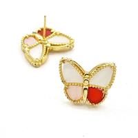 Copper Butterfly Stud Earrings Pave Shell Gold Plated, approx 15-19mm [FD30468]