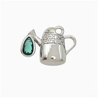 Copper TeaPot Pendant Pave Zirconia Platinum Plated, approx 11-15mm [FN20071]