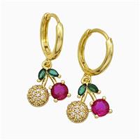 Copper Strawberry Hoop Earrings Pave Zirconia Gold Plated, approx 11-12mm, 14mm dia [FN20183]