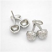 Copper Cherry Stud Earrings Hammered Platinum Plated, approx 17-18mm [FN20201]