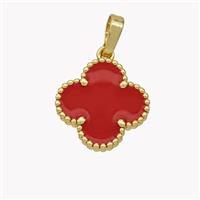 Copper Clover Pendant Red Enamel 18K Gold Plated, approx 16mm [FN49251]