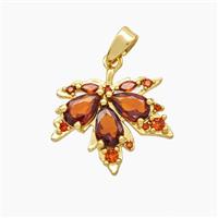 Copper Maple Leaf Pendant Pave Crystal Glass Gold Plated, approx 15-17mm [FN49605]