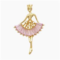 Copper Dancer Girl Pendant Micropave Zirconia Gold Plated, approx 20-38mm [FN49610]