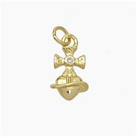 Copper Cross Heart Pendant Pave Zirconia Gold Plated, approx 8-13mm [FN49697]