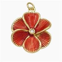 Copper Flower Pendant Red Painted Gold Plated, approx 22mm [FN49863]