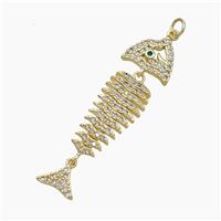 Copper Fishbone Charms Pendant Micropave Zirconia Gold Plated, approx 10-45mm [FN49953]