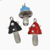 Copper Mushroom Pendant Pave Pearlize Resin Enamel Platinum Plated Mixed, approx 12-20mm [FN50649]