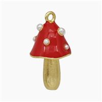 Copper Mushroom Pendant Pave Pearlize Resin Red Enamel Gold Plated, approx 12-20mm [FN50653]