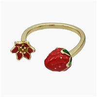 Copper Strawberry Rings Flower Red Enamel Gold Plated, approx 8mm, 18mm dia [FN50697]