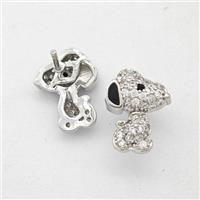 Copper Dog Stud Earrings Pave Zirconia Black Enamel Platinum Plated, approx 9-12mm [FN50796]