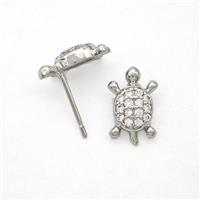 Copper Tortoise Stud Earrings Pave Zirconia Platinum Plated, approx 8-13mm [FN50800]