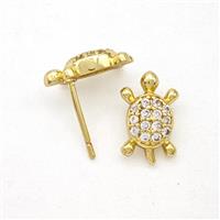 Copper Tortoise Stud Earrings Pave Zirconia Gold Plated, approx 8-13mm [FN50801]