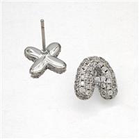 Copper Stud Earrings Pave Zirconia Letter-A Platinum Plated, approx 8-10mm [FN50810]