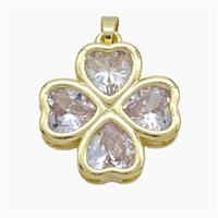 Copper Clover Pendant Pave Clear Crystal Glass Heart Gold Plated, approx 21mm [FN50874]