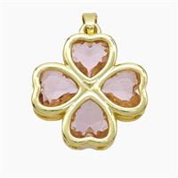 Copper Clover Pendant Pave Pink Crystal Glass Heart Gold Plated, approx 21mm [FN50875]
