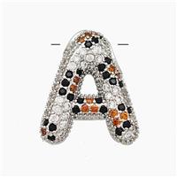 Copper Letter-A Pendant Micropave Zirconia Platinum Plated, approx 16-23mm, 3-5mm hole [FN50971]