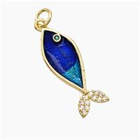 Copper Fish Pendant Pave Zirconia Painted Gold Plated, approx 9-23mm [FN51123]