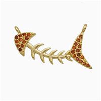 Copper Fishbone Pendant Pave Zirconia 2loops Gold Plated, approx 12-22mm [FN51205]
