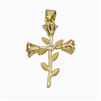 Copper Flower Pendant Pave Zirconia Gold Plated, approx 18-24mm [FN51361]