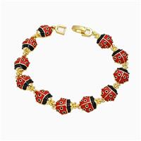 Copper Ladybug Bracelet Red Enamel Gold Plated, approx 10mm, 18cm length [FN51826]