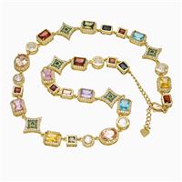 Copper Necklace Pave Multicolor Zirconia Gold Plated, approx 7-16mm, 44-49cm length [FN51835]