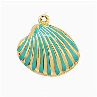 Copper Scallop Shell Pendant Teal Enamel Gold Plated, approx 15-19mm [FN51843]