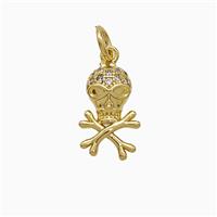 Copper Skull Pendant Pave Zirconia Gold Plated, approx 8-14mm [FN51978]