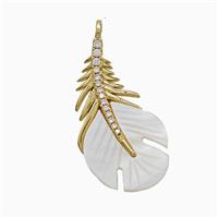 Copper Feather Pendant Pave Zirconia Shell Gold Plated, approx 16-32mm [FN52135]