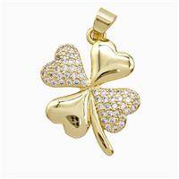 Copper Clover Pendant Pave Zirconia 18K Gold Plated, approx 18-22mm [FN52293]