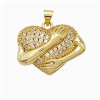 Copper Heart Pendant Pave Zirconia Love Embrace Gold Plated, approx 19-25mm [FN52608]