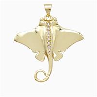 Manta Ray Charms Copper Ocean Whale Pendant Pave Zirconia Gold Plated, approx 30mm [FN52614]