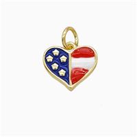 American Flag Charms Copper Heart Pendant Enamel Gold Plated, approx 12mm [FN52702]